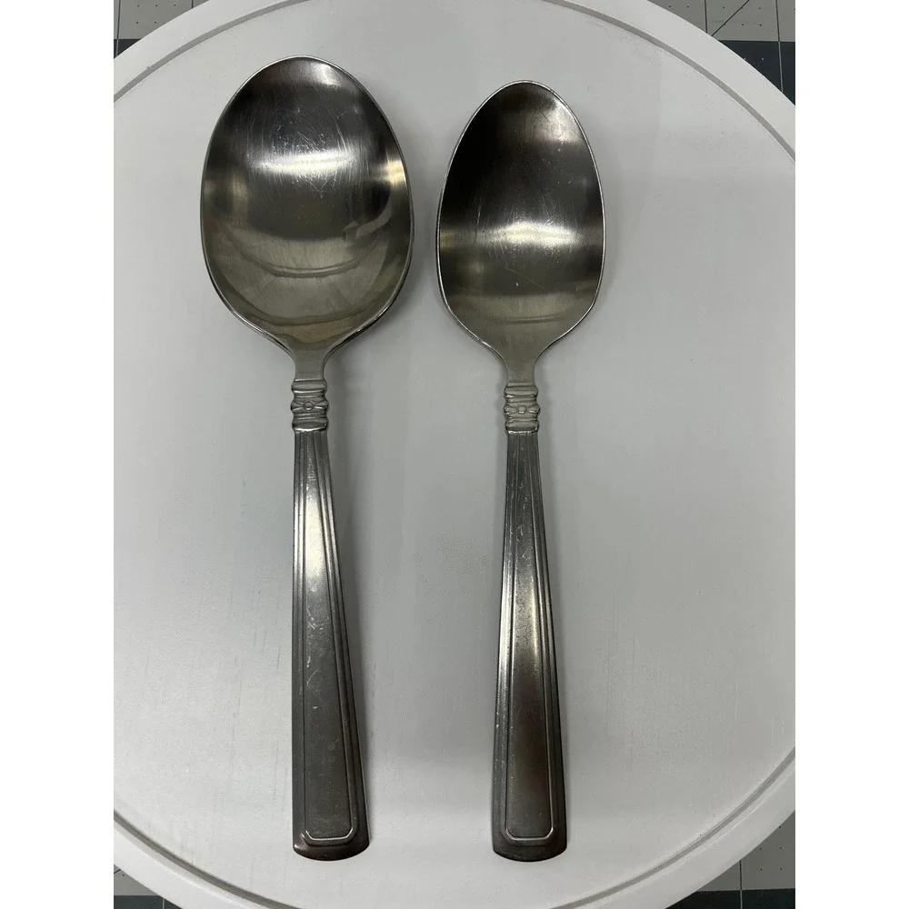 Longaberger Woven Traditions Serving Spoons Stainless Flatware USA Round‎ 2pc